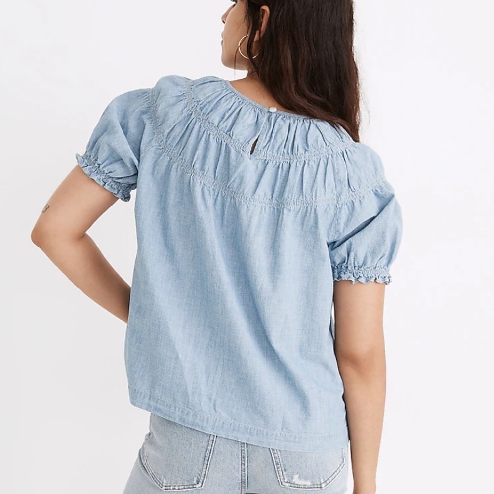 Madewell Denim Puff-Sleeve Top- NWT - Picture 3 of 7